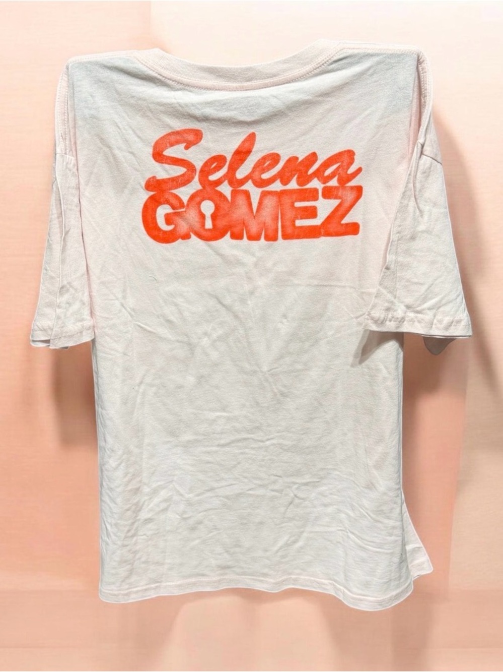 Selena Gomez White Tee with Orange "Emotionally BANKRUPT" Graphic - Picture 2 of 3